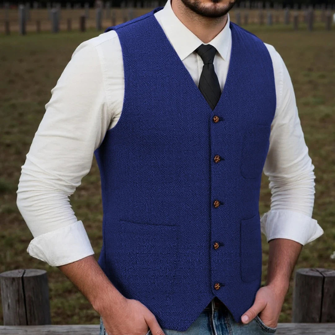 Men Vest Brown Herringbone Single Button With Pocket Waistcoat For Wedding Party Business Work Office Daily Casual Men Suit Vest