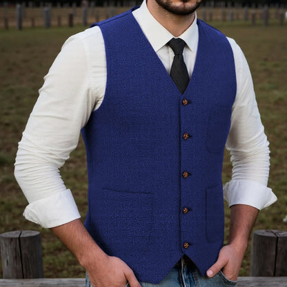 Men Vest Brown Herringbone Single Button With Pocket Waistcoat For Wedding Party Business Work Office Daily Casual Men Suit Vest