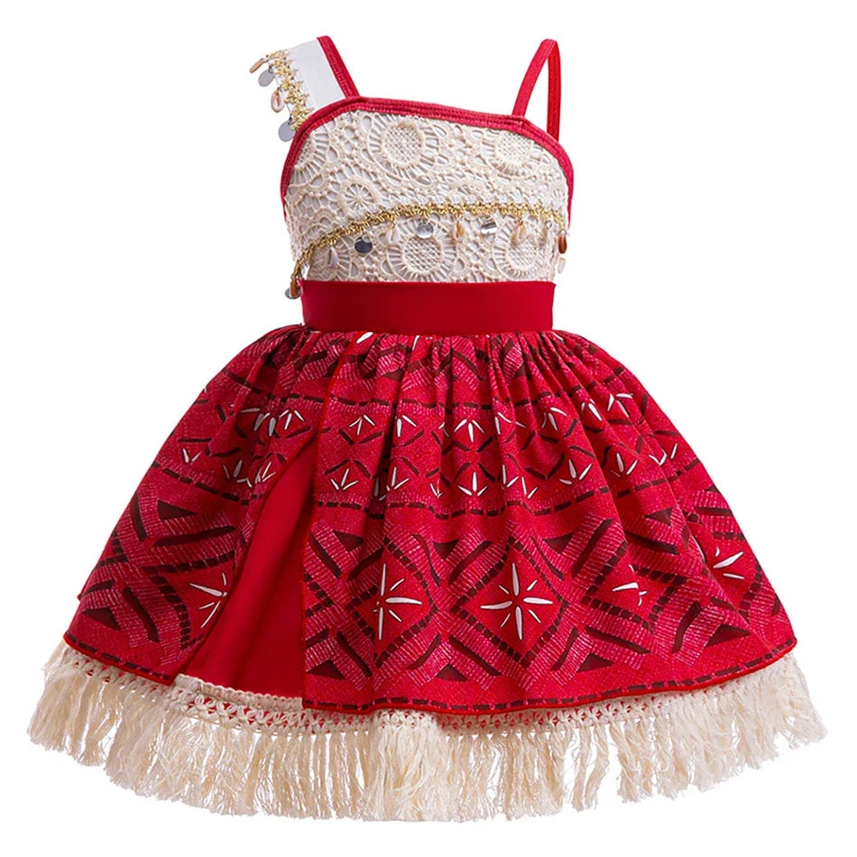 New Moana 2 Dress for Girl Vaiana Cosplay Clothes Kids Single Shoulder Princess Costume Children Halloween Carnival Party Outfit