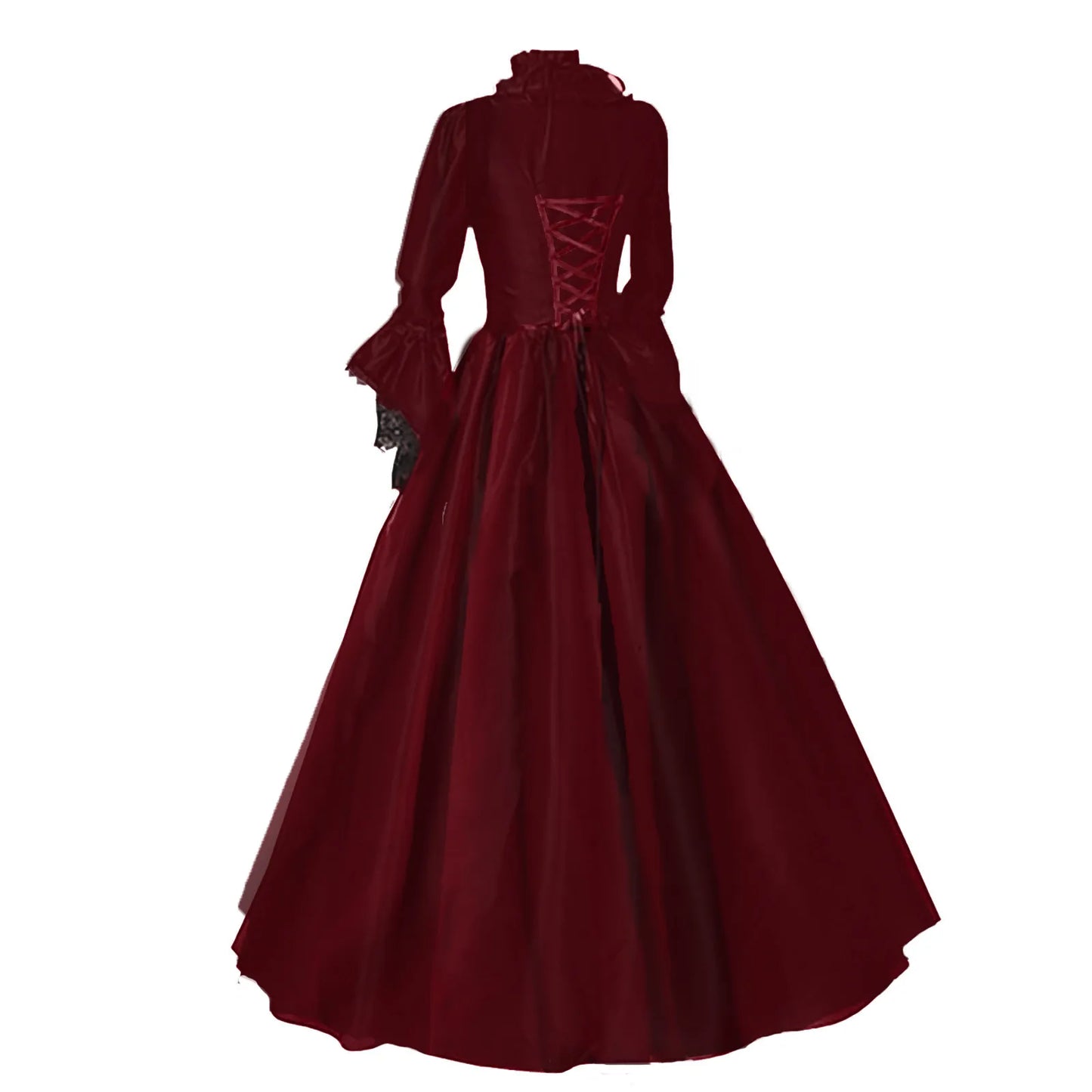 Medieval Victorian Court Lace Patchwork Gothic Dress Halloween Witch Cosplay Party Costume Square Neck Flare Sleeve Maxi Dress
