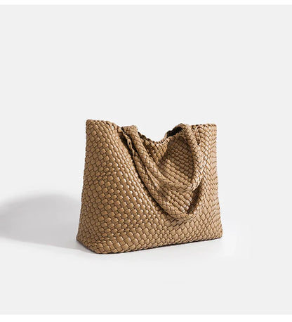 Woven Tote Bag For Women Soft Foldable Top-Handle Wristlet Bag Fashion Hobo Handbag Composite Bag with Coin Purse