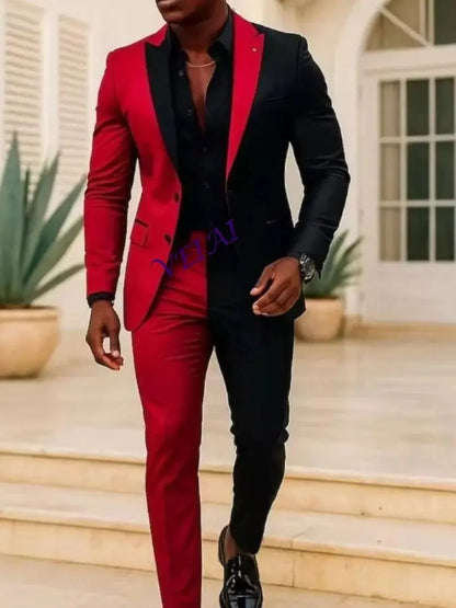 CustomizedNew Black And Red Men Suit Wedding Party Formal Groom Groomsman Prom Business Male Tuxedos 3 Piece Set Jacket Vest Pan