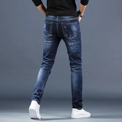 Harajuku Fashion Men's High-end Embroidered Jeans Korean Style Prints Patches Slim Fit Casual Spring Autumn Cowboy Trousers