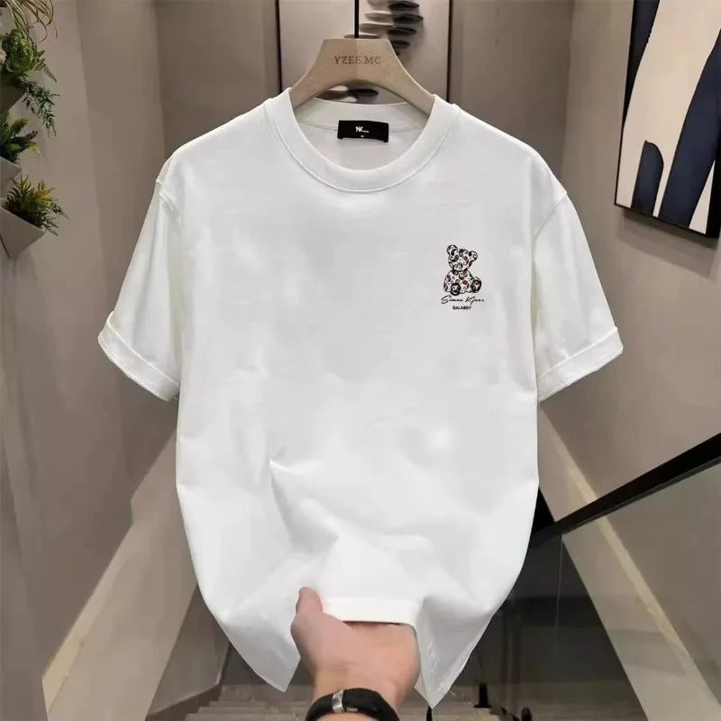 Men's Cotton T-shirts 5XL WhiteT Shirt for Men Casual Summer Wear Bear Print Black Tee Shirts Men Clothing Fashion