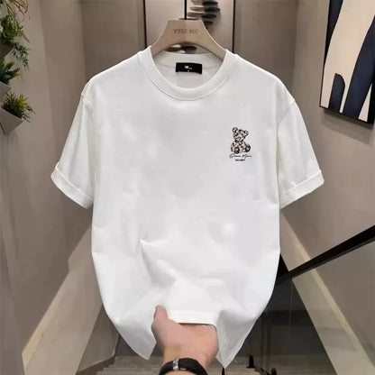 Men's Cotton T-shirts 5XL WhiteT Shirt for Men Casual Summer Wear Bear Print Black Tee Shirts Men Clothing Fashion