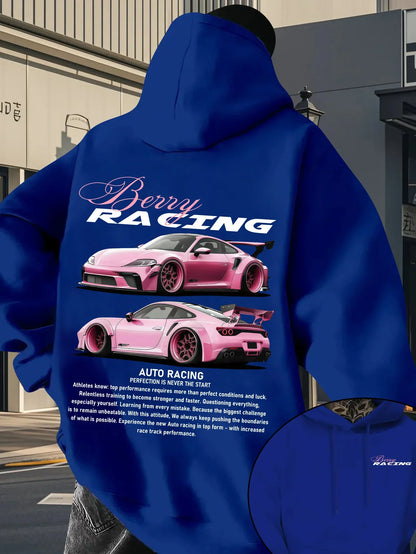 2026 Men's Car Print Hoodie Y2K Streetwear Fashion Hooded Sweatshirt Casual Comfortable Pullover Top