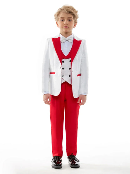 2026 New Boys Jacquard Suit Set 3 Pieces For Formal Occasion Stylish Elegant Satin Collar Kids Suits Wedding Ring Bearer Outfit