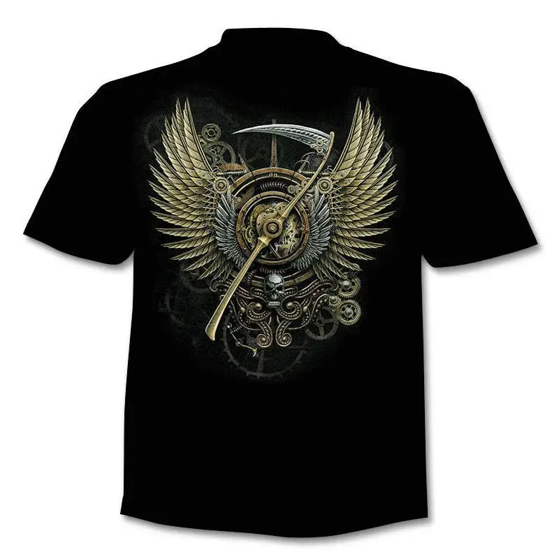 New retro street punk motorcycle men's T-shirt 3D shirt casual fashion hip-hop horror short sleeved round neck men's clothing