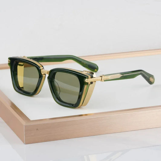 Classical Vintage Handmade Sunglasses High Quality Original Brand Square Acetate UV400 with Gold For Men Women Glasses with Case