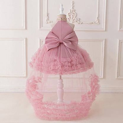 Big Bow Sequin Baby Party Girl Dresses Toddler Trailing 1st Bridesmaid Birthday Princess Dress Baby Gala Wedding Evening Costume