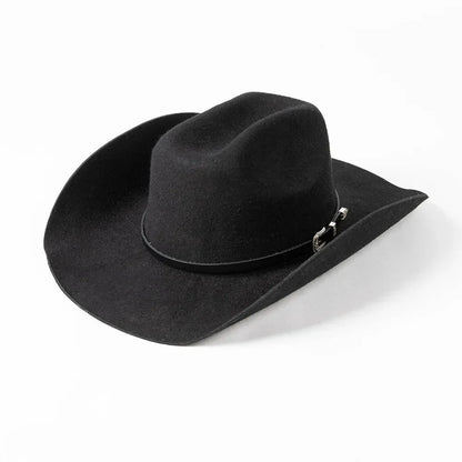 New Autumn Winter Women Fedoras with Belt Buckle Wide Brim Rolled Wool Cowboy Hat M L Size Obtainable