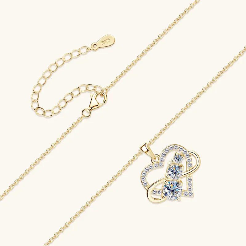 Certified Moissanite Infinite Love Heart Pendant Necklace Real S925 Sterling Silver for Women Fine Jewelry Gifts Cadena