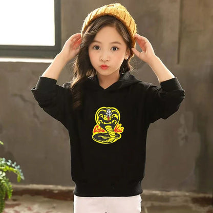Children's Hoodie+Pants Black Children Cobra Stamp Coat Boys Girls Hoodie Tops Leisure Sweatshirt Toddler 3-12 Year Clothing
