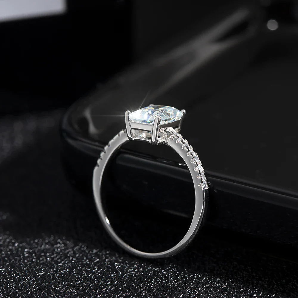 D VVS1 Radiant Moissanite Rings for Women 4 Prong Classic Trendy Fine Engagement Wedding Band GRA Certified 925 Sliver
