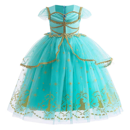 Girl Halloween Princess Dress Aladdin Magic Lamp Jasmine Dress Girl Fancy Mesh Ball Gown Childrens Day Gifts Carnival Costume