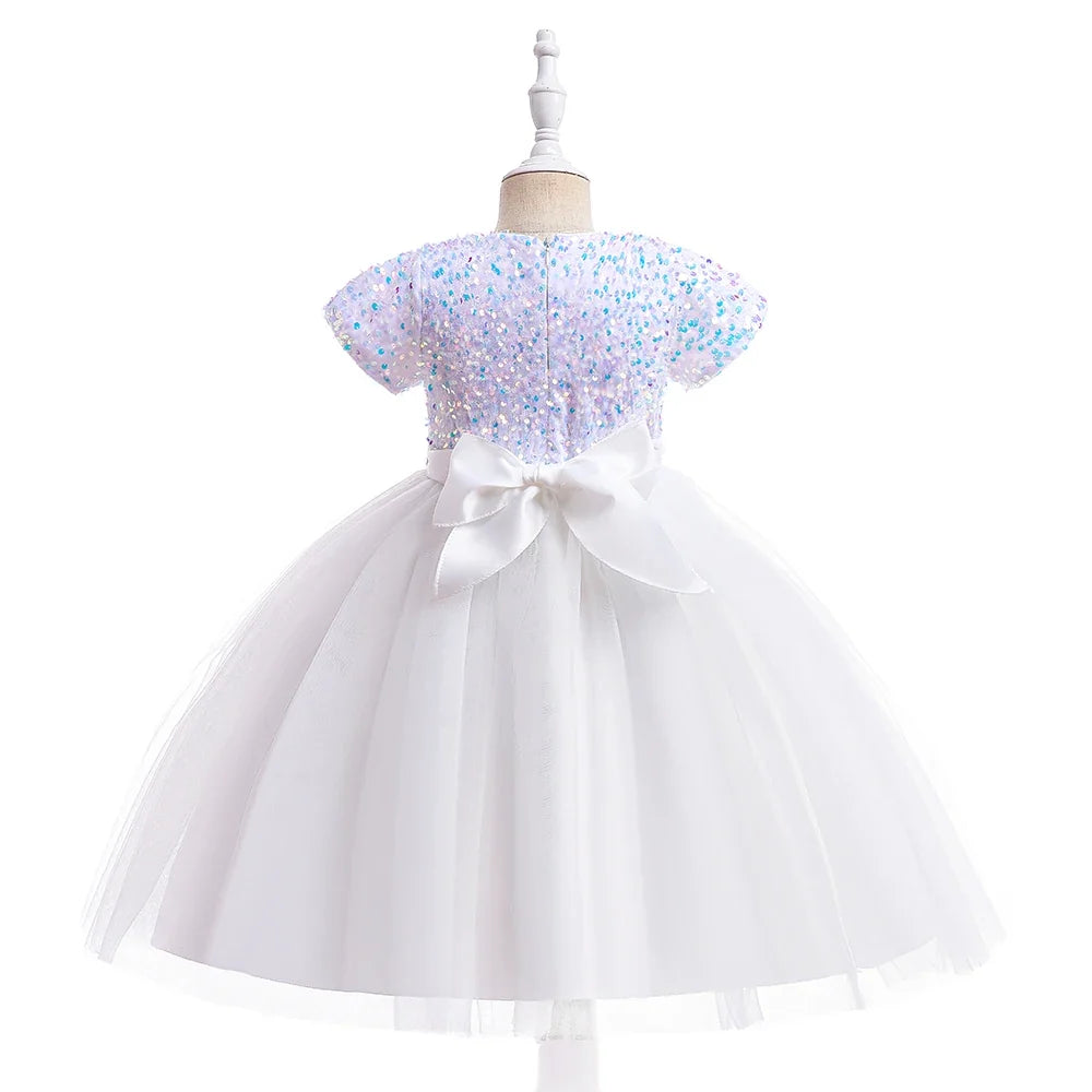 Summer Sequins Bow Party Dress For Girl Christmas Costume Elegant Wedding Princess Girls Dresses Lace Birthday Prom Gown Evening