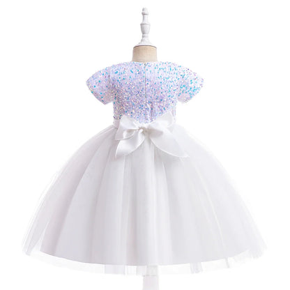 Summer Sequins Bow Party Dress For Girl Christmas Costume Elegant Wedding Princess Girls Dresses Lace Birthday Prom Gown Evening