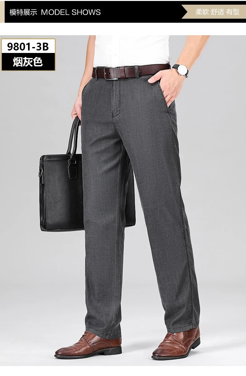 Fabric 2026  Spring Summer Men's Black Thin Straight Jeans Classic Style Business Fashion Stretch Loose Jeans Male Brand