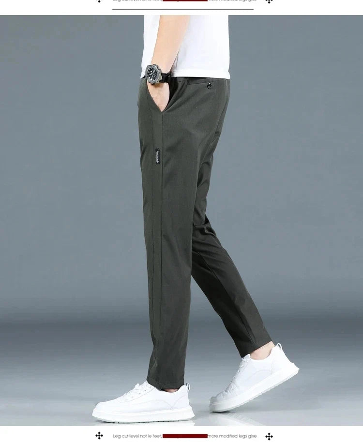 2026 Summer New Thin Ice Silk Stretch Men's Pants Casual Elastic Waist Smooth Trouser Pants Male Brand Clothing 5 Colour
