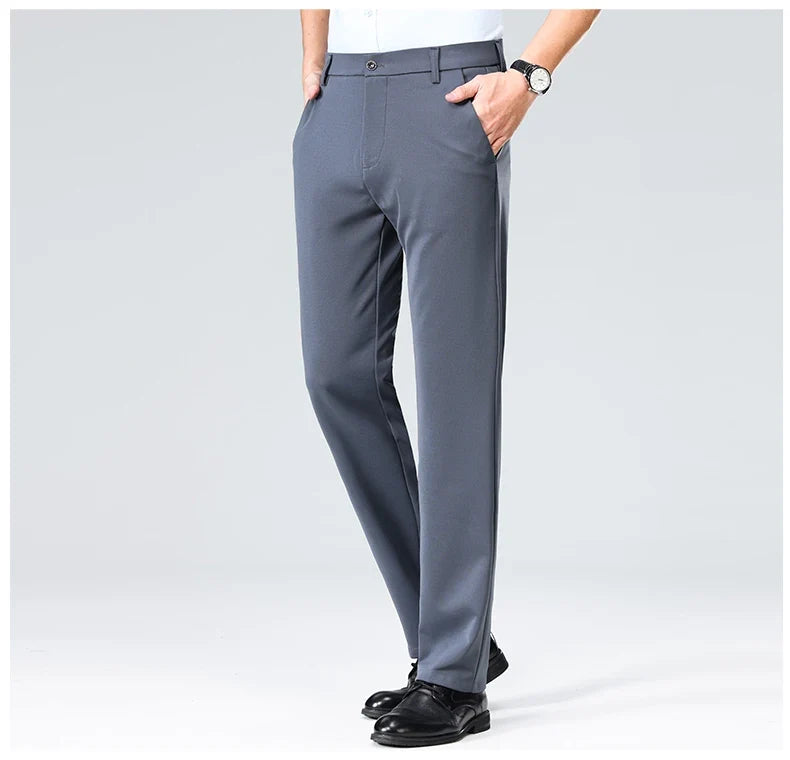 Men Suit Pants Light Thin Elastic Slim Fit Dress Pants Business Solid Casual Straight Leg Trouser Men Clothing Oversize 29-42