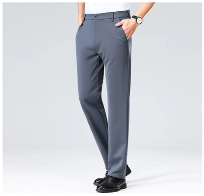 Men Suit Pants Light Thin Elastic Slim Fit Dress Pants Business Solid Casual Straight Leg Trouser Men Clothing Oversize 29-42