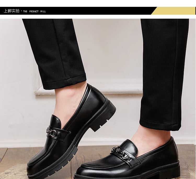 2026 Spring New British Fashion Men's Casual Leather Shoes Korean Style Slip-On Loafers Formal Men's Leather Shoes
