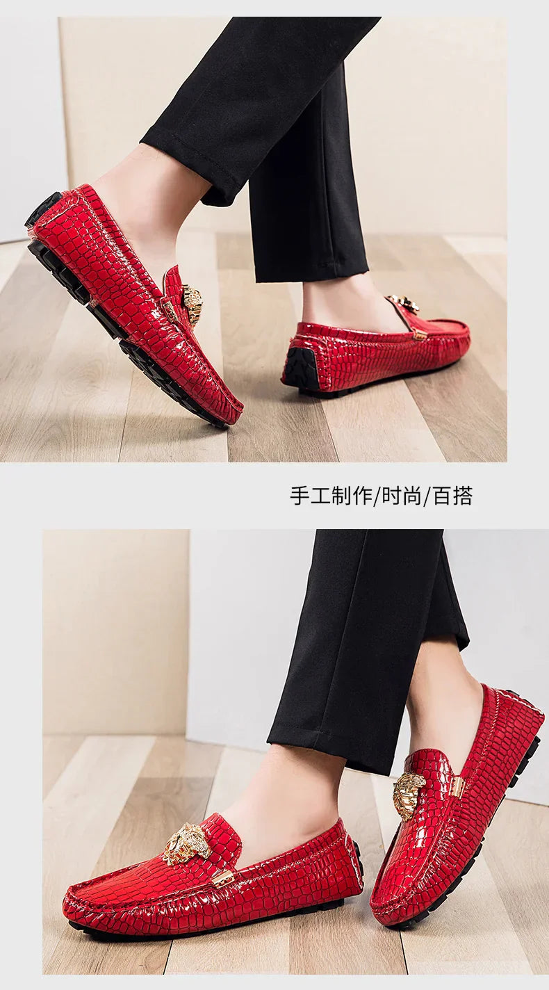 European Station Slip-On Lazy Beanie Shoes Men's Crocodile Pattern Men's Shoes 36 Small Size 48 Large Size New Casual Men's Leather Shoes