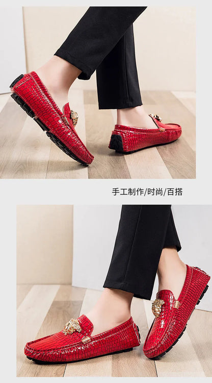 European Station Slip-On Lazy Beanie Shoes Men's Crocodile Pattern Men's Shoes 36 Small Size 48 Large Size New Casual Men's Leather Shoes