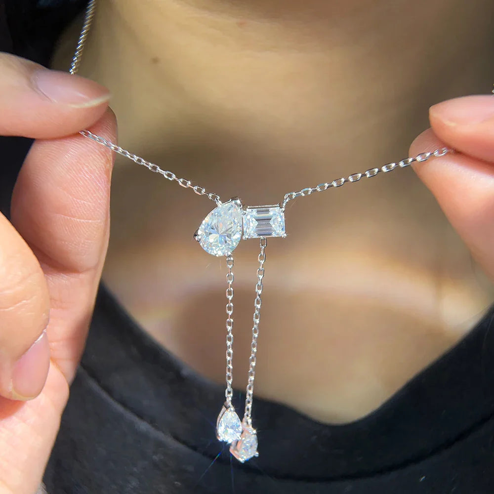 4cttw Emerald Pear Cut Moissanite Pendant Necklace for Women Sparkling Multi Stone Pendant S925 Silver Wedding Party Jewelry