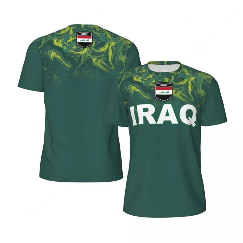 IRAQ Flag 3D Print Sport Quick Dry Breathable Men T-shirt Outdoor Football Jersey Team Fan Loose Short Sleeve Summer Top Clothes