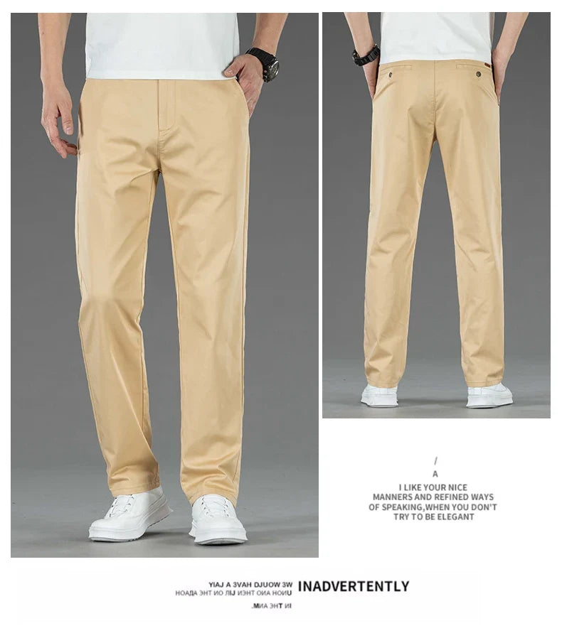 Spring Summer New Men's Casual Pants Thin Mulberry Silk Soft Business Casual Trousers Slim Straight Elastic Suit Pants Male