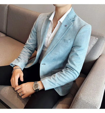 High-quality, fashionable men's stylish, versatile and trendy Korean-style slimming suede business casual suit