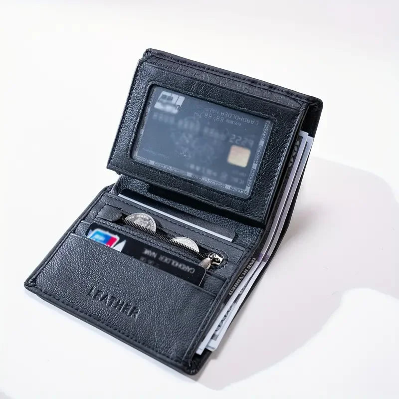 men's wallet Genuine Leather Wallets For Men Coin Purse Vintage Vertical Short  Credit Card Holder Money Bag Men's RFID wallet