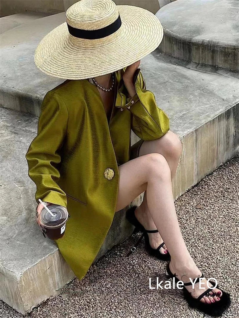 Women's Blazer Coat 2025 Spring Autumn Fashion Retro Style Advanced Ladies Suit Jacket Korean Version Temperament Lady Outerwear