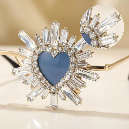 Women Rhinestone Heart Sunglasses Baroque Vintage Small Sound Exaggerated Eyewear Sparkling Party Festival Shades UV400