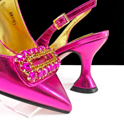 Italian Design Rhinestone-encrusted Ladies Party Shoes And Special Bag Women High Heels Wedding Dual Purpose Bag