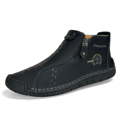 New Classic Handmade Leather Men Shoes Zipper Design Outdoor Sneakers Slip On Breathable Casual Shoes Leather Men Ankle Boots