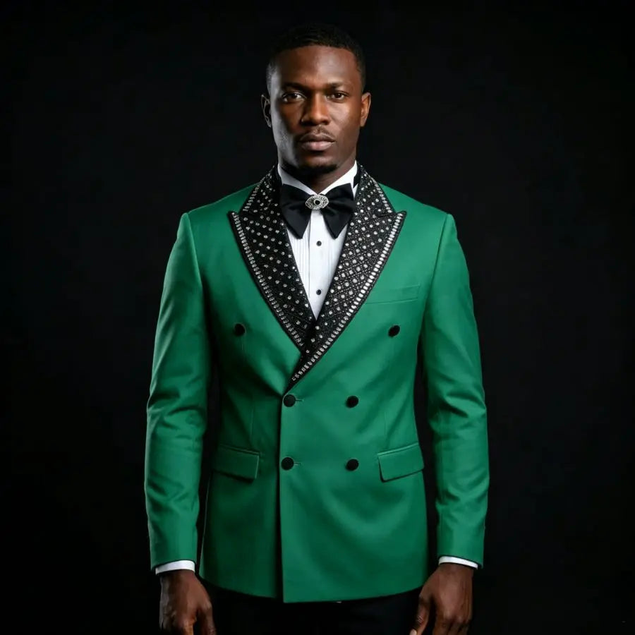 Luxury Beaded Men Suits for Wedding Party Double Breasted Groom Tuxedo for Man Slim Fit Blazer Pants Set 2 Pieces 2026 New