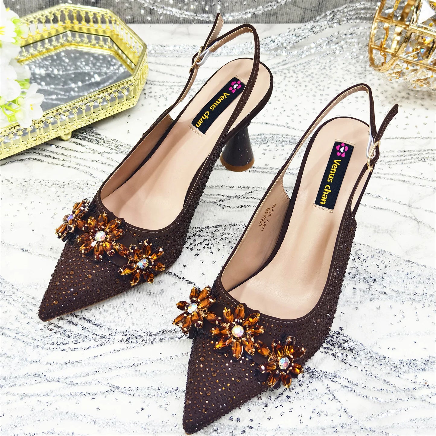 2025 Pointed Toe High Heels Shoes and Bags Set With Rhinestone for Women Wedding Party Elegant Luxury Fashion in Sky Blue
