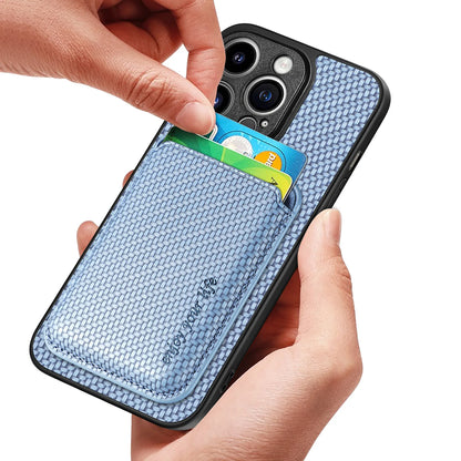 Carbon Fiber Style PU Leather for Magsafe Case for iPhone 17 Air 16 15 Pro Max 16e 14 Plus 11 12 13 Mini Cover Card Holder LM2