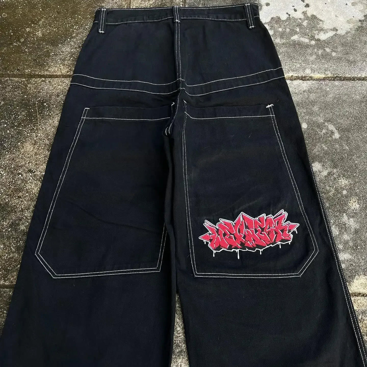 Vintage Men Jeans Gothic High Waist Wide Trouser Harajuku Vapor95 Denim Pants Embroidered Baggy Jeans Streetwear Y2K Jeans