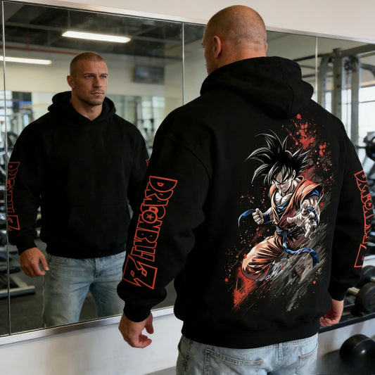 2026 Dragon Ball Retro Anime Hoodie, Son Goku Print Men's Pure Cotton Hoodie, Casual Loose Sports Daily Version Y2K Style
