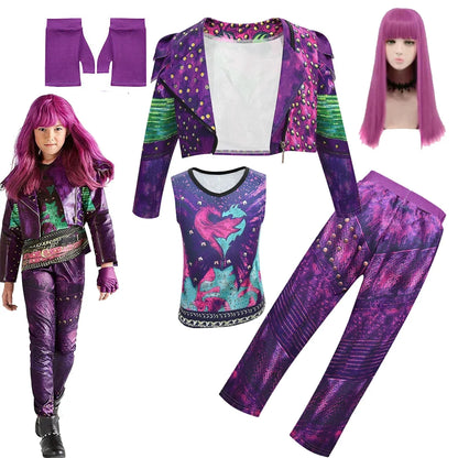 Girls Evie Mal Cosplay Costume D-Descendants 3 Kids Christmas Halloween Clothing Uniform + Wig Sets Children Party Birthday Gift