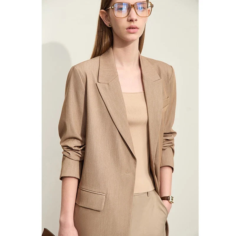 Minimalism Blazer for Women Korean 2023 Sping New Loose Office Lady Women's Jacket Fashion Black Solid Female Coat 12321065