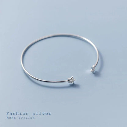 925 Sterling Silver Open Size Bracelet Simple Stars Thin Charm Female Bangle For Women And Girl Fine Jewelry Pulsera