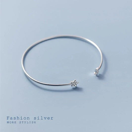 Bracelet manchette ouverte en argent sterling 925, avec fines étoiles, pour femme et jeune fille, bijou fin Pulsera