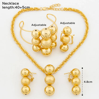 Luxury  Color Jewelry Set Nine Beads Cuff Bracelet Earrings Necklace African Dubai Drop Earrings Ring Fashion Italy Jewelry
