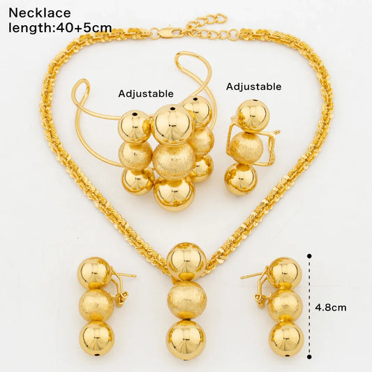 Luxury  Color Jewelry Set Nine Beads Cuff Bracelet Earrings Necklace African Dubai Drop Earrings Ring Fashion Italy Jewelry