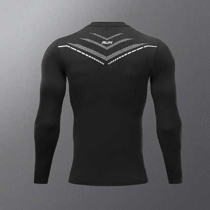 Men's Single-Piece Thin Breathable Quick-Dry Moisture-Wicking Long Sleeve Compression Shirt for Summer Running Fitness