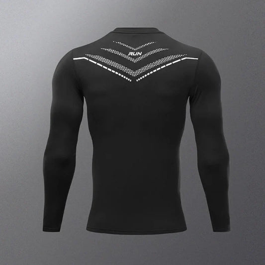 Men's Single-Piece Thin Breathable Quick-Dry Moisture-Wicking Long Sleeve Compression Shirt for Summer Running Fitness